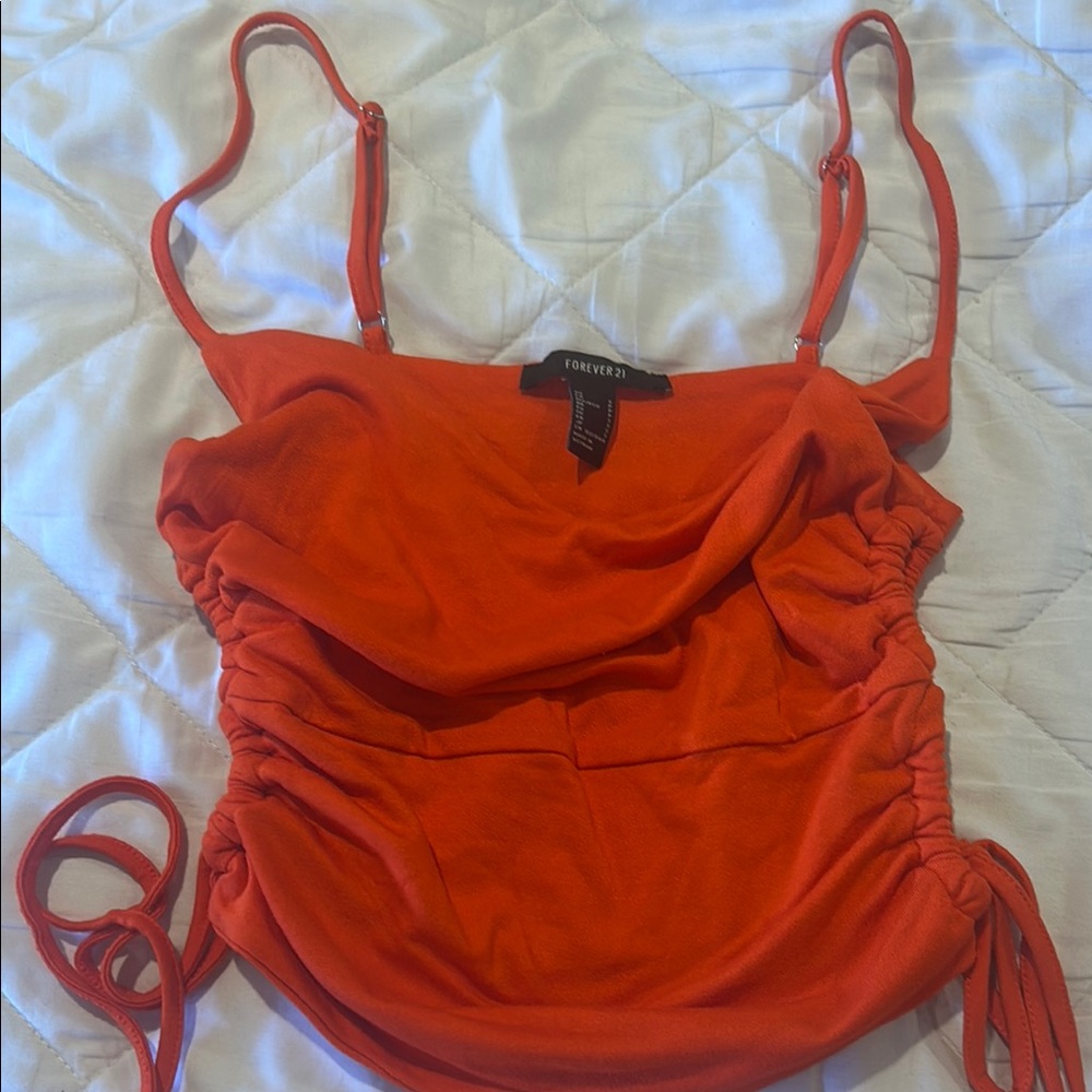 Forever 21 Orange Ruched Tie Front Camisole